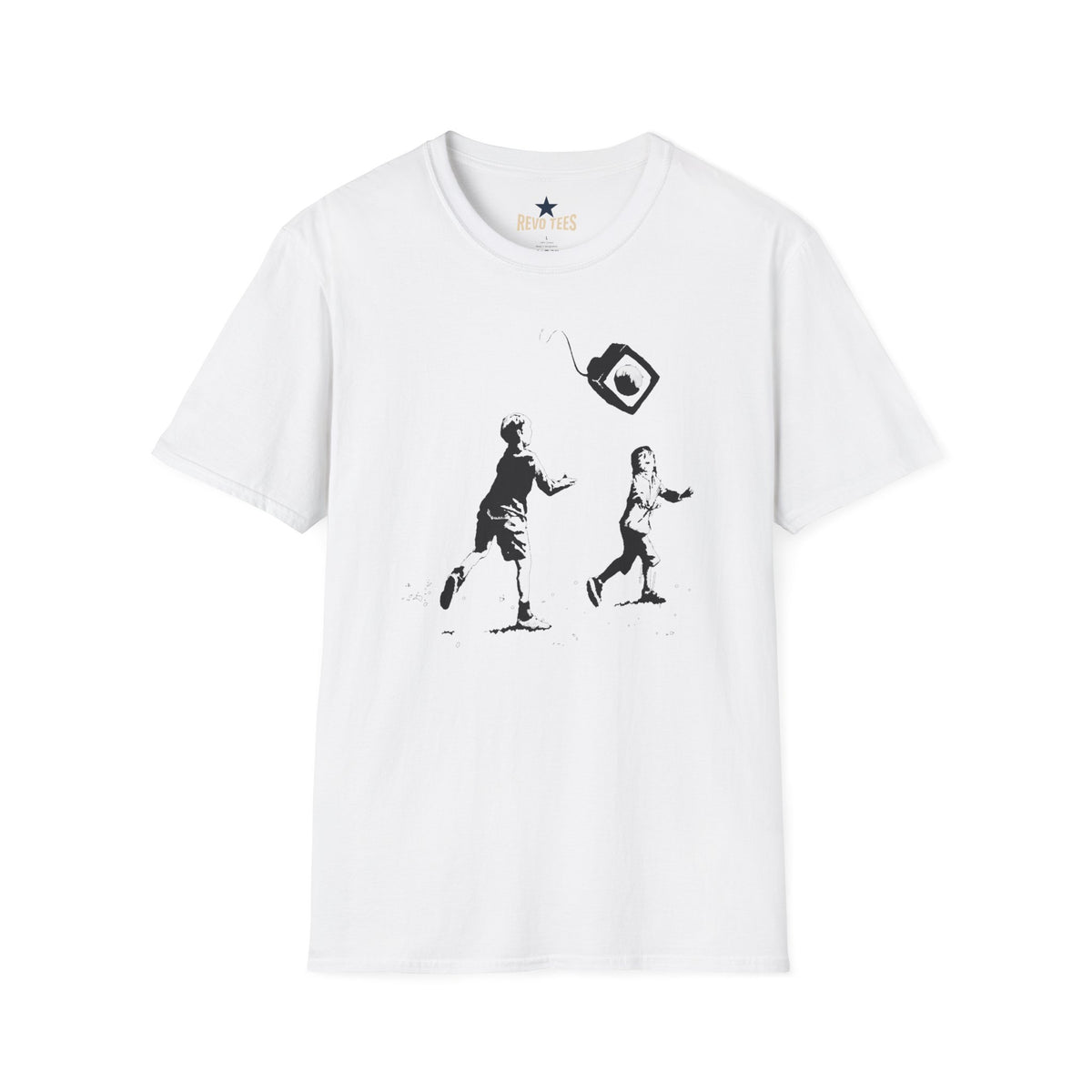 Revotees Banksy Style Kids Tossing TV Stencil Art T-Shirt
