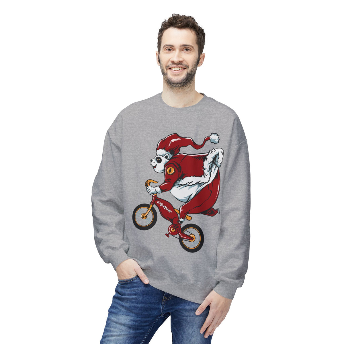 Santa Bear BMX Sweatshirt — Funny Christmas Cycling Holiday Crewneck