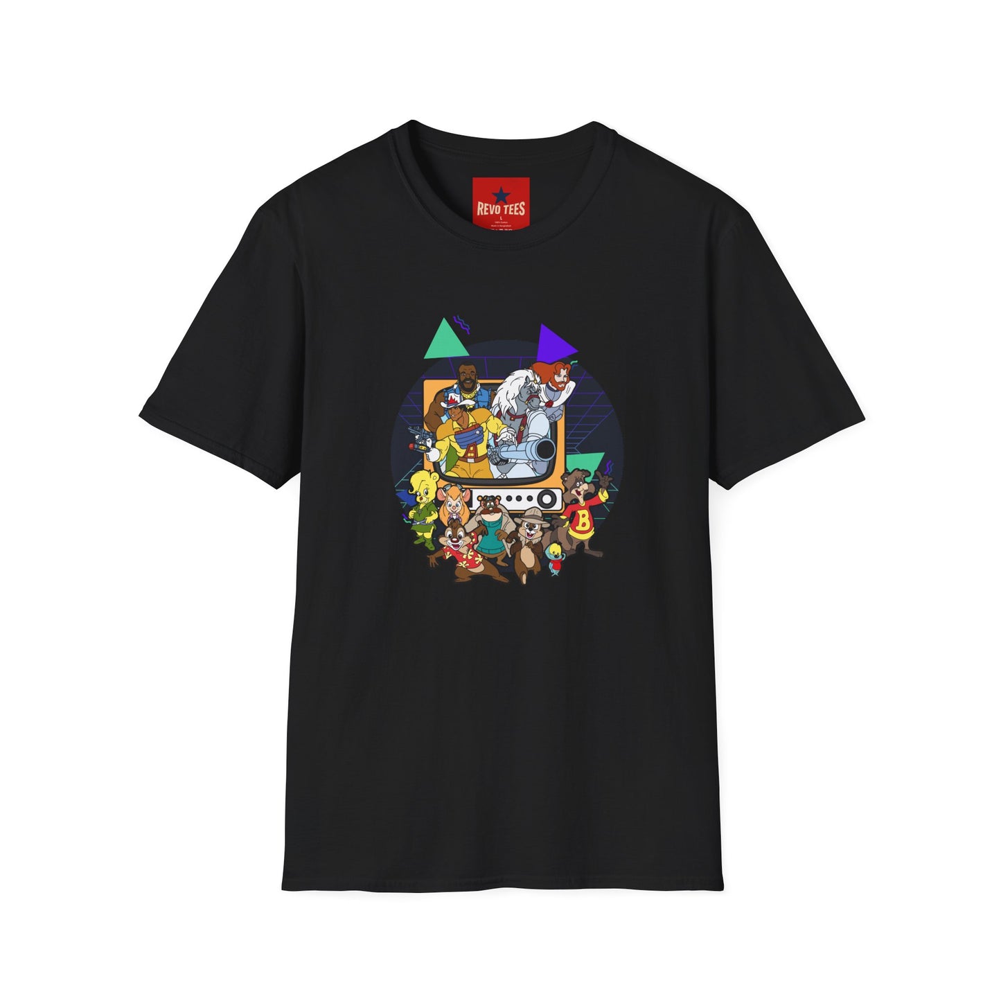 Retro Cartoon Crew T-Shirt — Vintage TV Character Collage