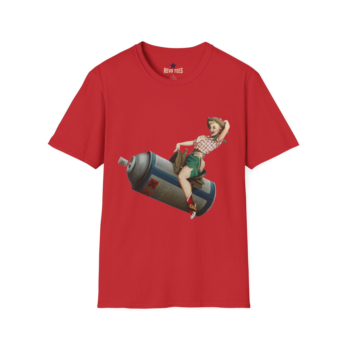 Revotees Banksy Pin Up Cowgirl Retro Pinup Girl Riding Soda Can Vintage T-Shirt - alternate view 11