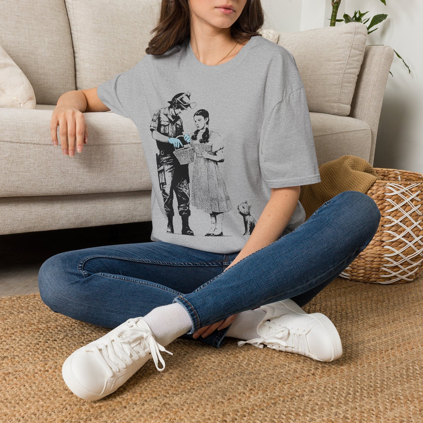 Banksy T-Shirt — Police Officer and Girl Stencil Art Tee (Banksy-Style)