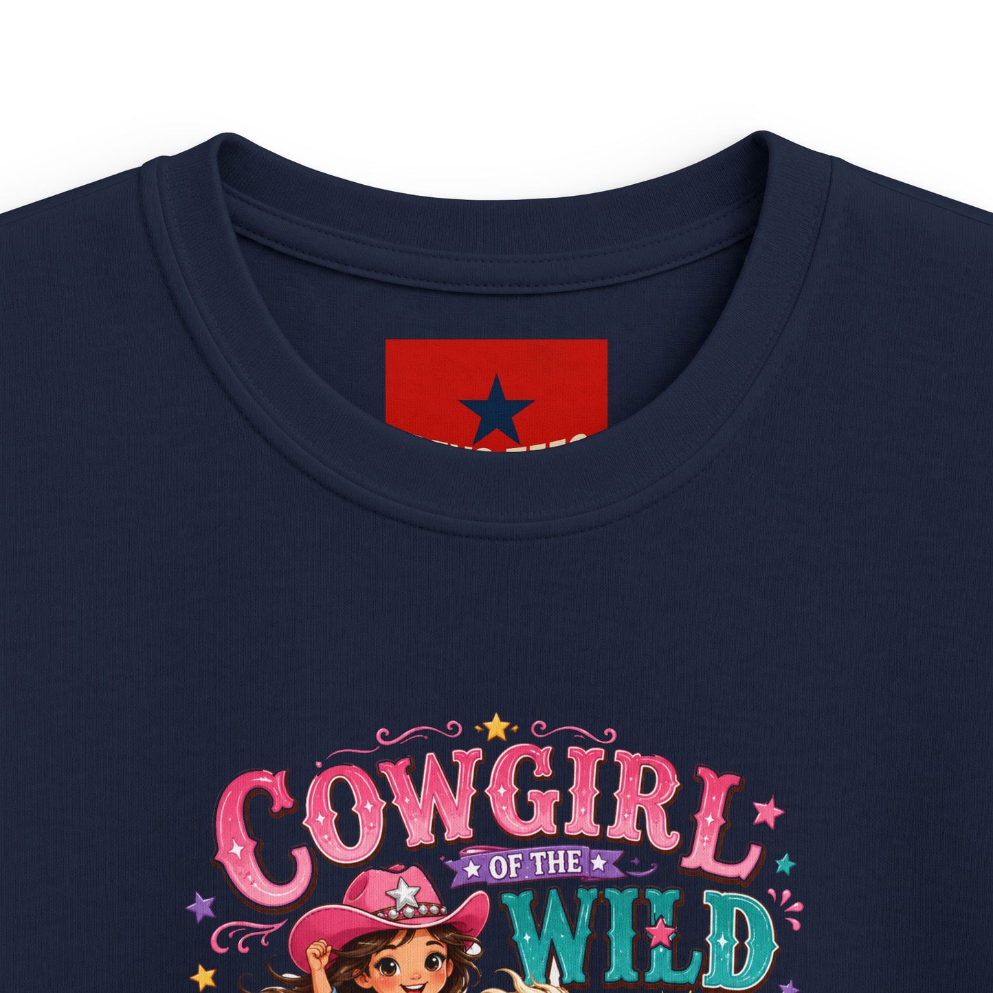 Kids Tee — "Cowgirl at Heart" Colorful Western Graphic (Cowgirl & Wild Print)