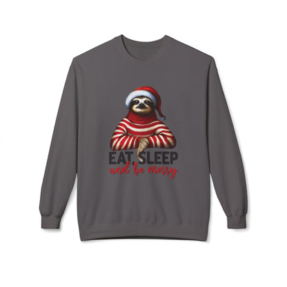 Christmas Sloth Sweatshirt – "Eat Sleep and Be Merry" Cozy Holiday Crewneck