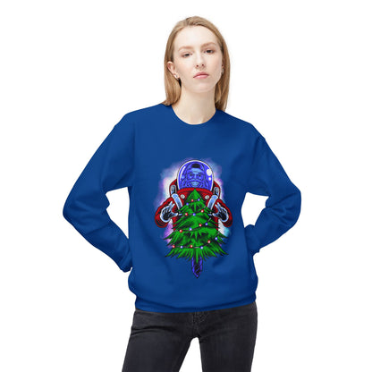 Astronaut Santa Pouncing on a Christmas Tree Crewneck Sweatshirt