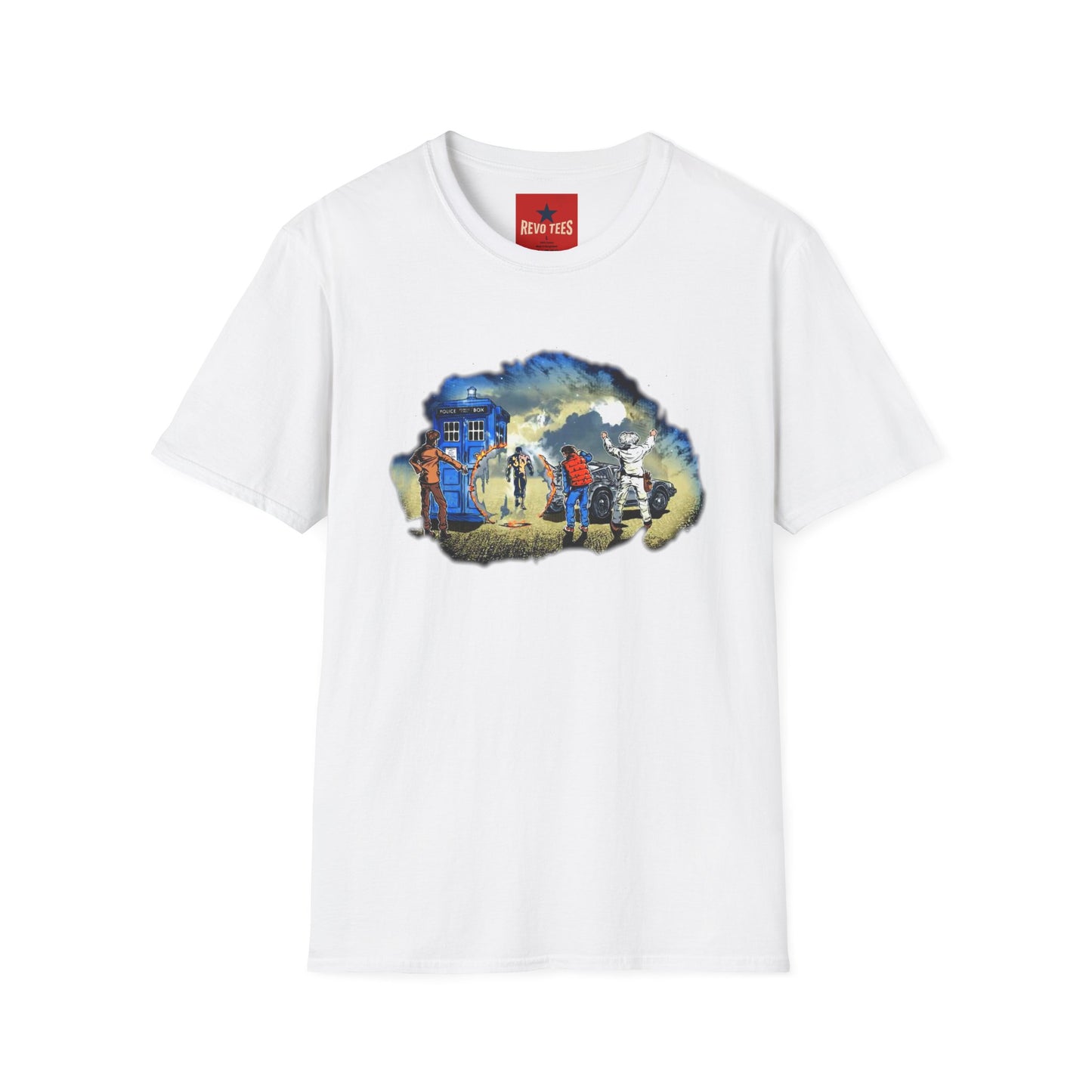 Sci‑Fi Adventure T‑Shirt — Time Traveler Crew Scene