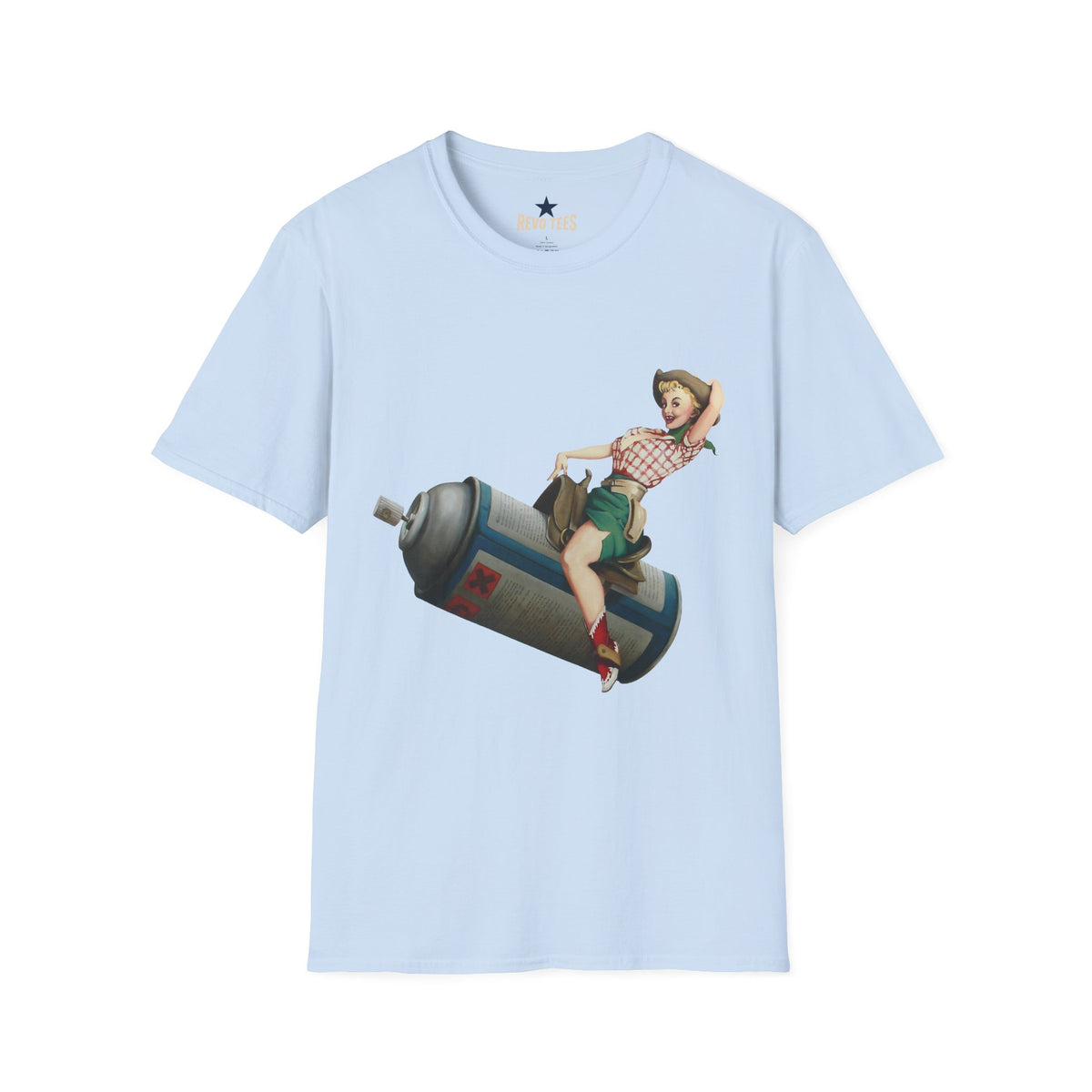 Revotees Banksy Pin Up Cowgirl Retro Pinup Girl Riding Soda Can Vintage T-Shirt - alternate view 8