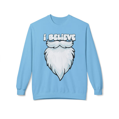 "I Believe" Santa Beard Holiday Crewneck Sweatshirt