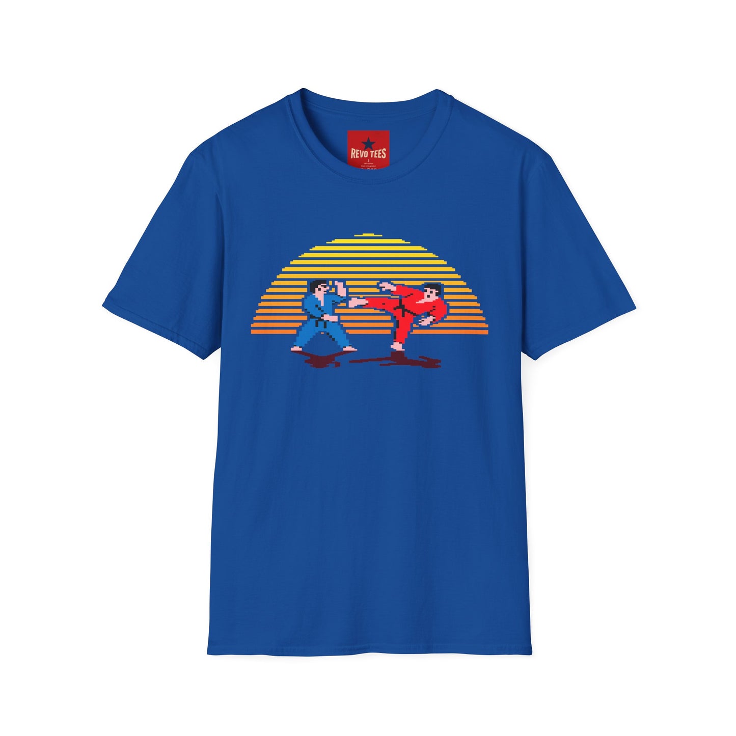 Retro Pixel Karate T-Shirt — 80s Sunset Martial Arts Graphic Tee