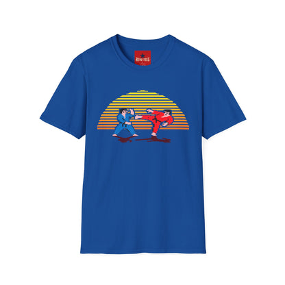 Retro Pixel Karate T-Shirt — 80s Sunset Martial Arts Graphic Tee