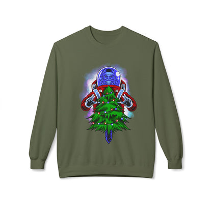 Astronaut Santa Pouncing on a Christmas Tree Crewneck Sweatshirt