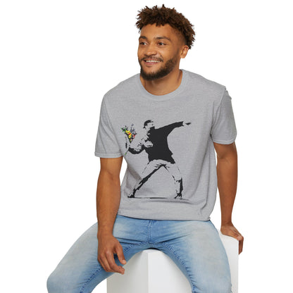 Banksy-Style Flower Bomber T-Shirt — Street Art Protest Graphic Tee