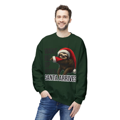Sloth Santa Sweatshirt — "Wake Me Up When Santa Arrives" Holiday Crewneck