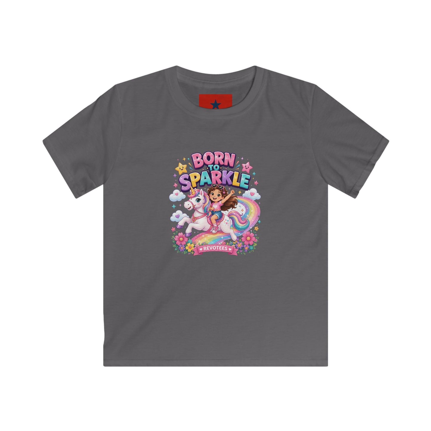 Kids Tee — "Born to Sparkle" Rainbow Unicorn Girl Shirt