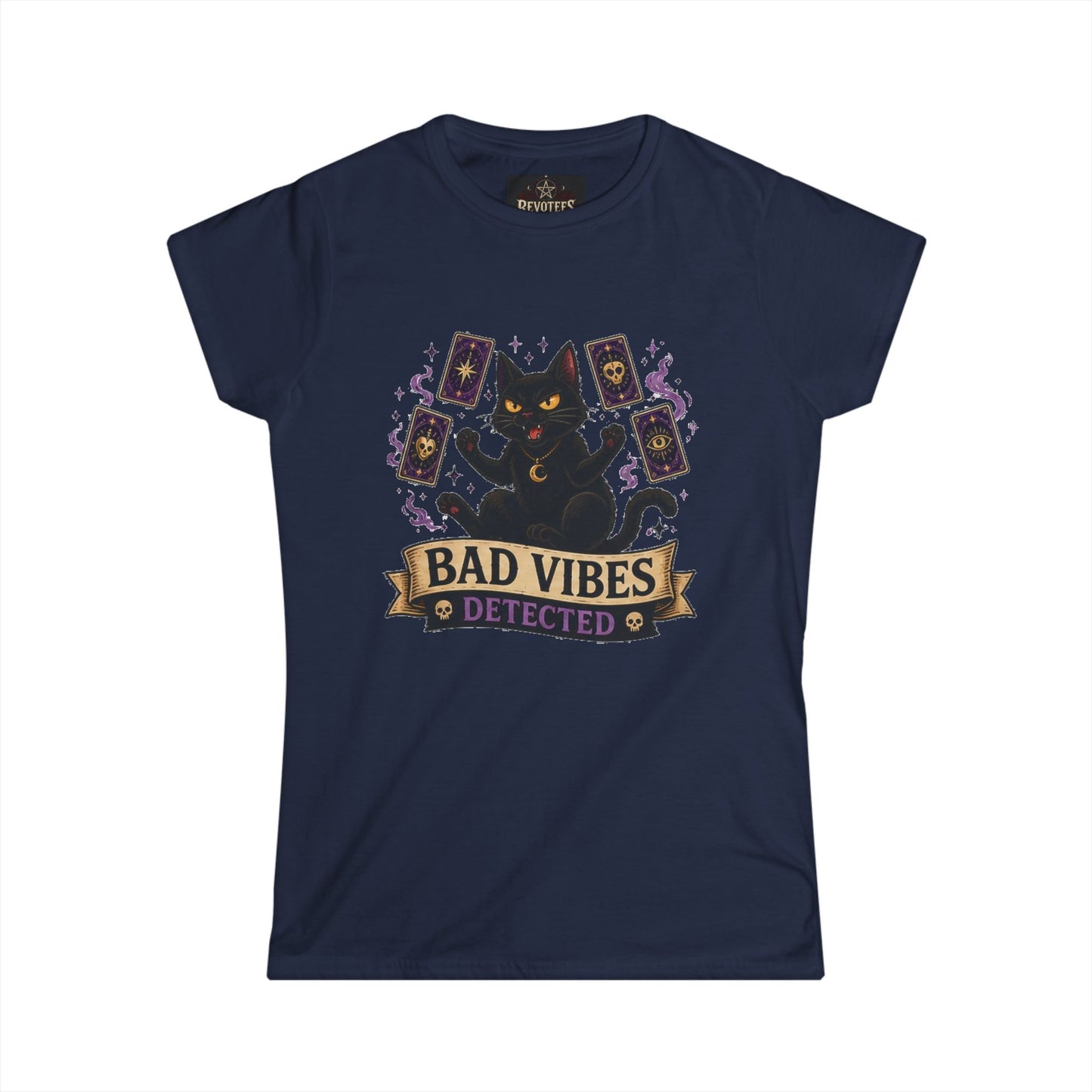 Bad Vibes Detected Cat Tarot Tee — Women's Witchy Graphic T-Shirt
