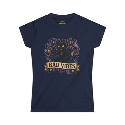 Bad Vibes Detected Cat Tarot Tee — Women's Witchy Graphic T-Shirt
