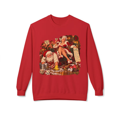 REVOTEES Vintage Santa Pin-Up Christmas Crewneck Sweatshirt