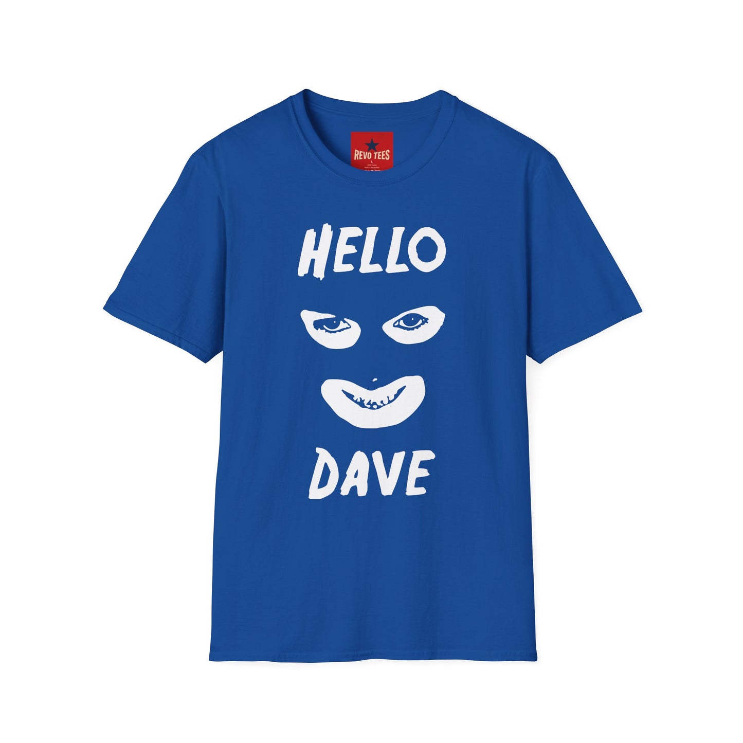 Hello Dave T-Shirt — Black Graphic Tee with Eyes & Smile