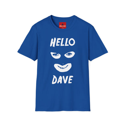 Hello Dave T-Shirt — Black Graphic Tee with Eyes & Smile