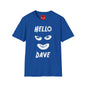 Hello Dave T-Shirt — Black Graphic Tee with Eyes & Smile