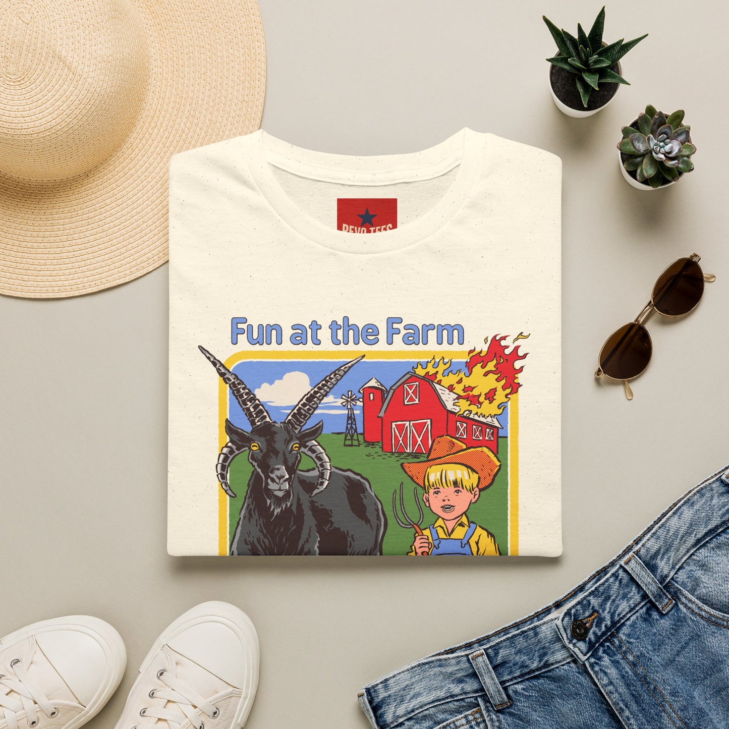 Fun at the Farm T-Shirt — Vintage Barn & Goat Graphic Tee