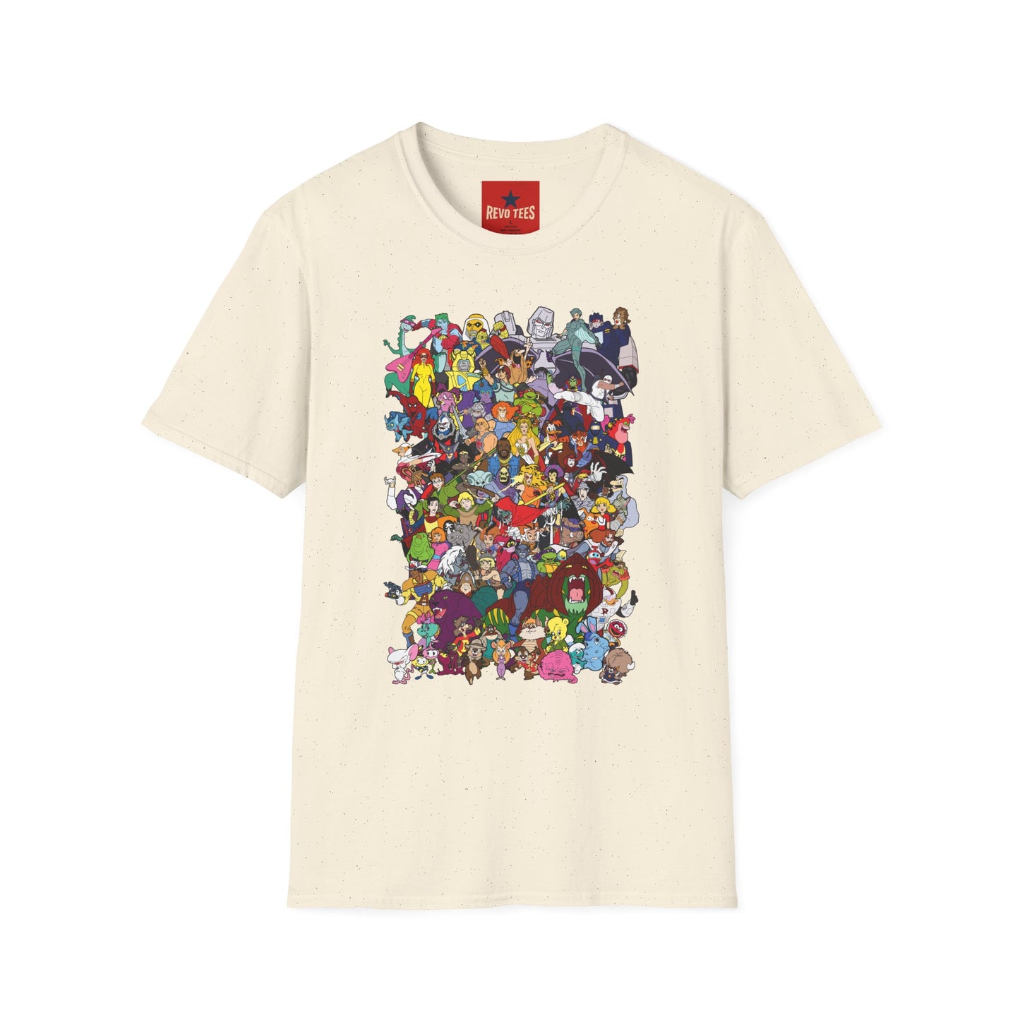 T-Shirt — Colorful Cartoon Characters Collage Graphic Tee