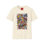 T-Shirt — Colorful Cartoon Characters Collage Graphic Tee