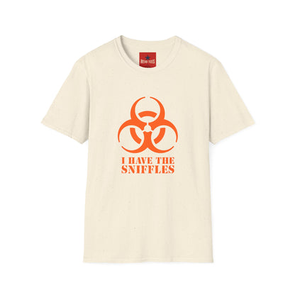 Graphic T-Shirt — Orange Biohazard Icon with “I HAVE THE SNIFFLES”
