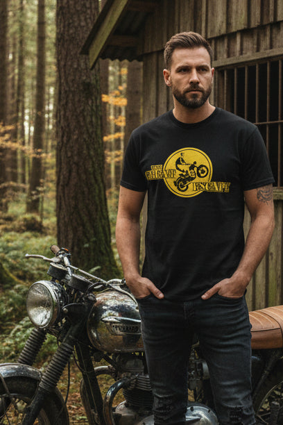 T-Shirt — 'The Great Escape' Motorcycle Stunt Retro Logo