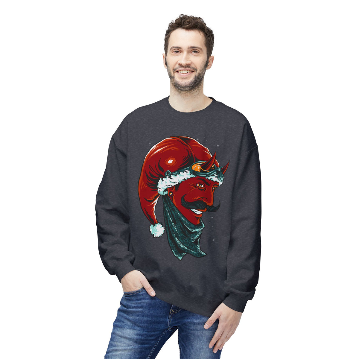 Devil Santa — Vintage Holiday Demon Graphic Crewneck Sweatshirt