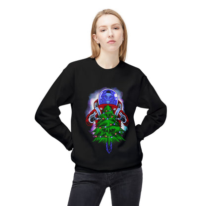 Astronaut Santa Pouncing on a Christmas Tree Crewneck Sweatshirt