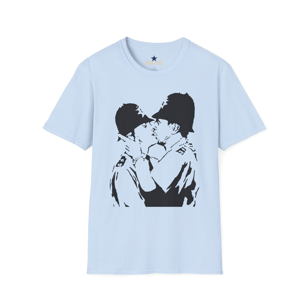 Revotees Banksy Kissing Soldiers Graphic Vintage Stencil Couple Print T-Shirt - alternate view 6