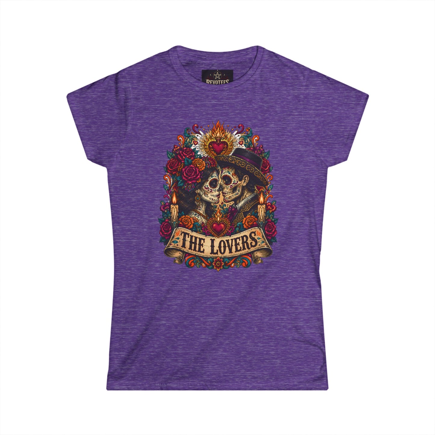 The Lovers Tarot Skull Tee — Romantic Day of the Dead Graphic Shirt