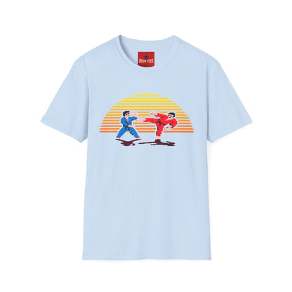Retro Pixel Karate T-Shirt — 80s Sunset Martial Arts Graphic Tee