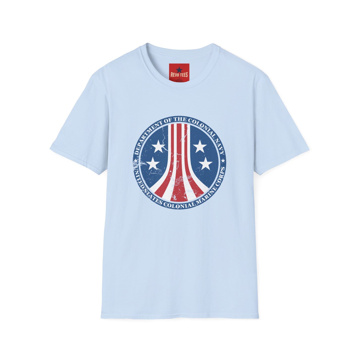 Colonial Navy Vintage Seal T‑Shirt — Patriotic Stars & Stripes Graphic