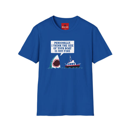 Shark Joke T-Shirt — "Personally, I Think the Size of Your Boat Is Just Fine" Graphic Tee