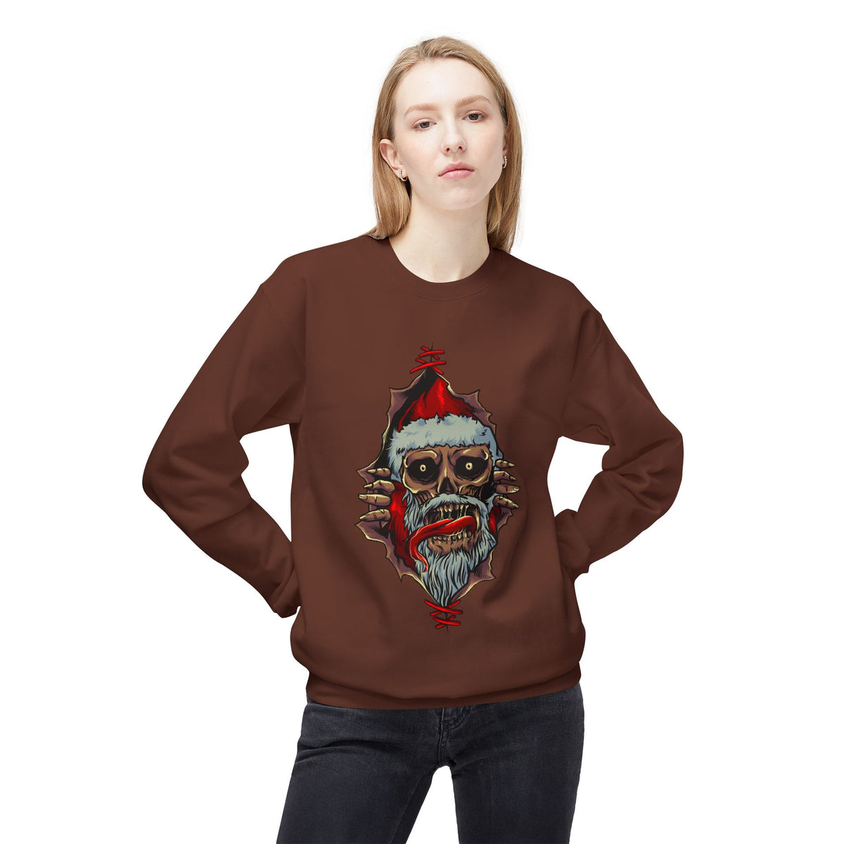 Skull Santa Crewneck Sweatshirt — Horror Christmas Graphic