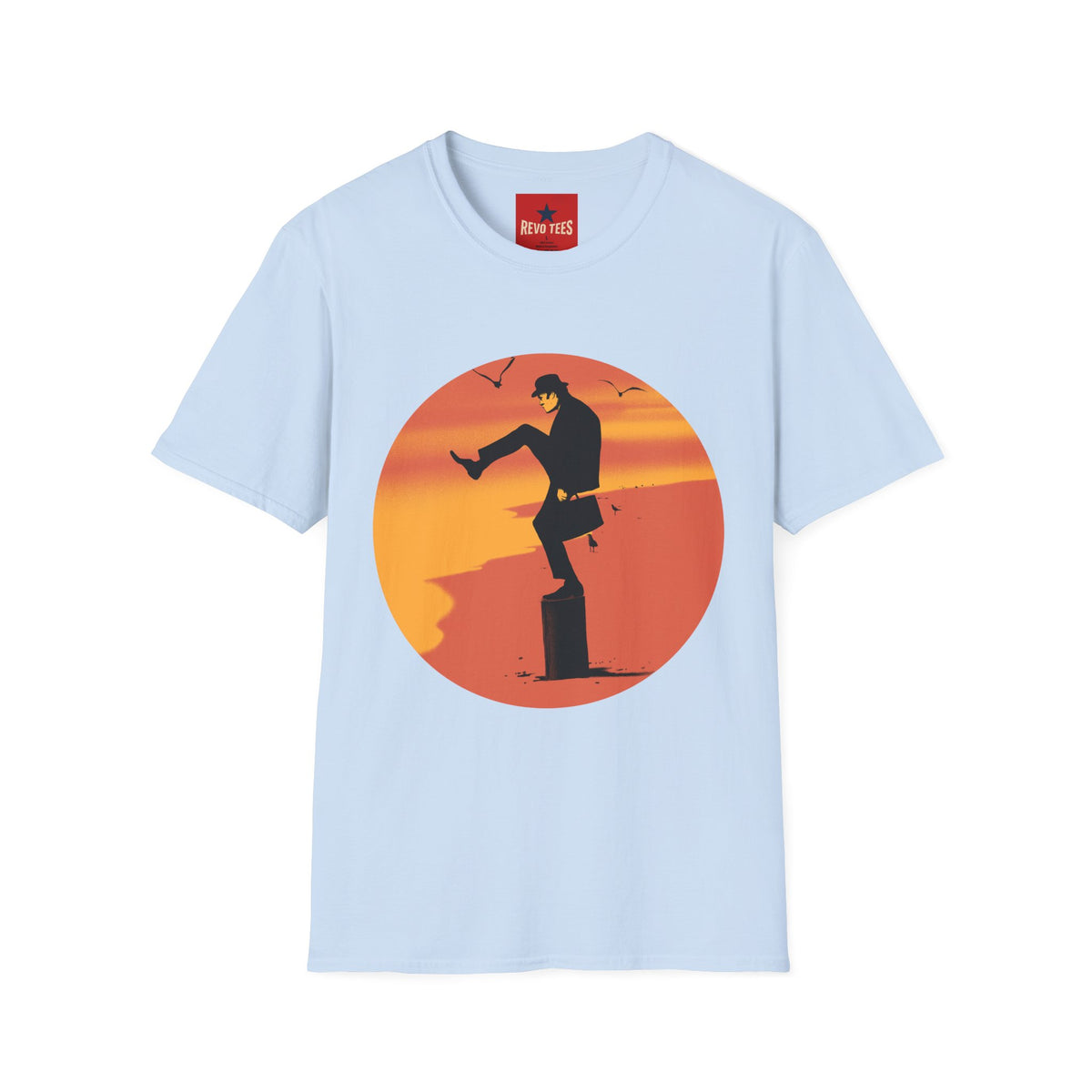 Revotees Sunset Silhouette Kicking Man Retro Beach Graphic T-Shirt - alternate view 9