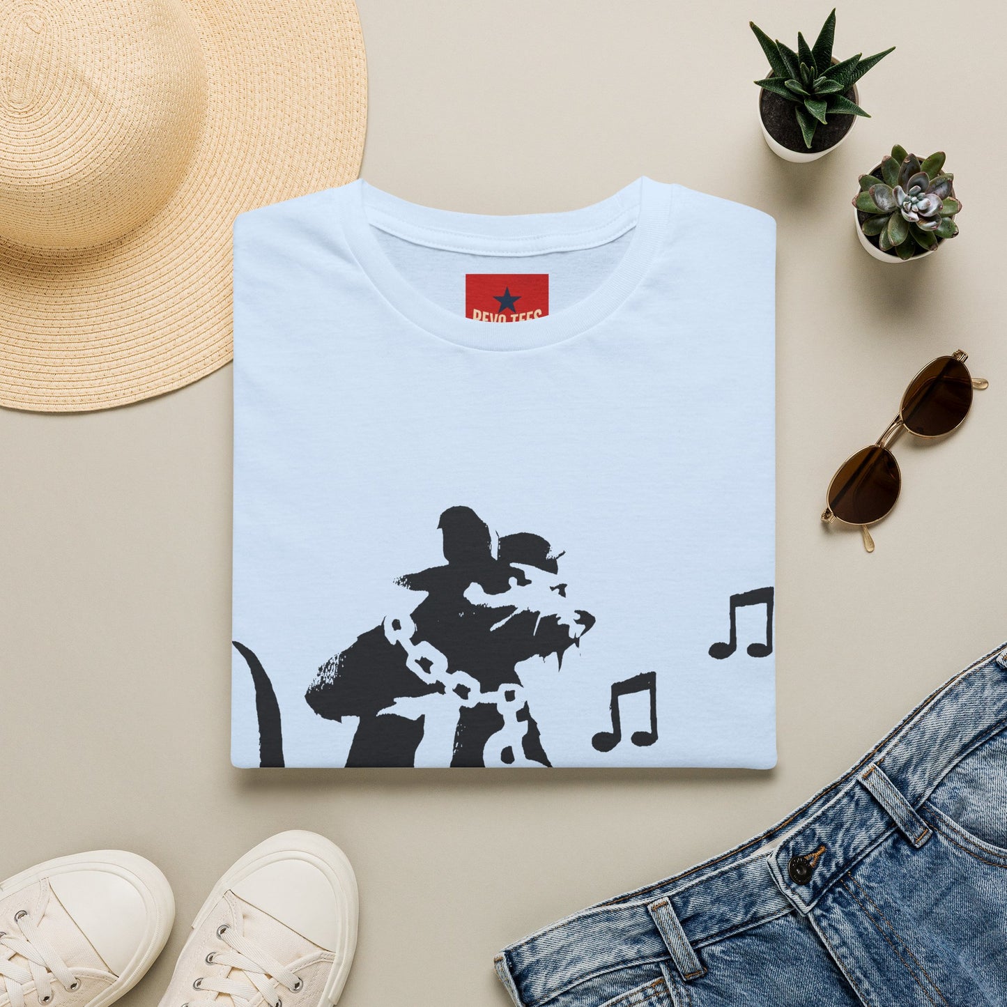 Music Cat T-Shirt — Black Silhouette Singing Rat Graphic Tee