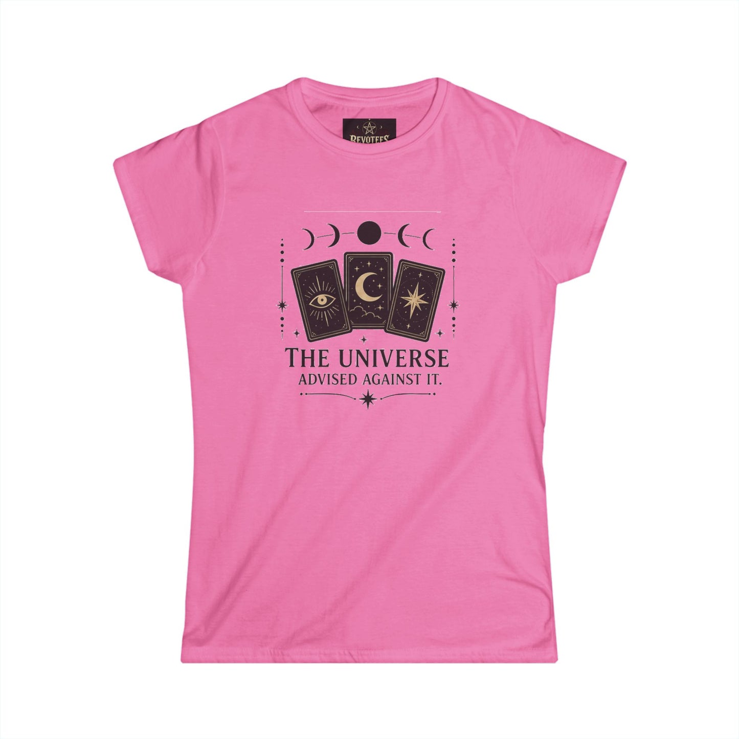 Women's Tee — 'The Universe Advised Against It' Tarot Moon Phase Graphic