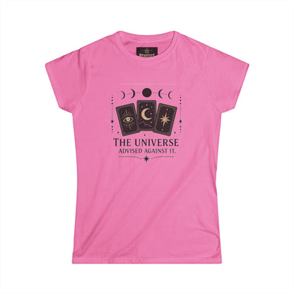 Women's Tee — 'The Universe Advised Against It' Tarot Moon Phase Graphic