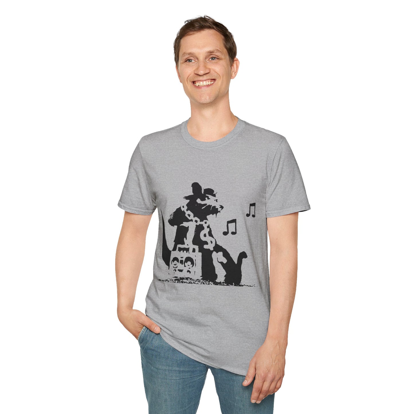 Music Cat T-Shirt — Black Silhouette Singing Rat Graphic Tee