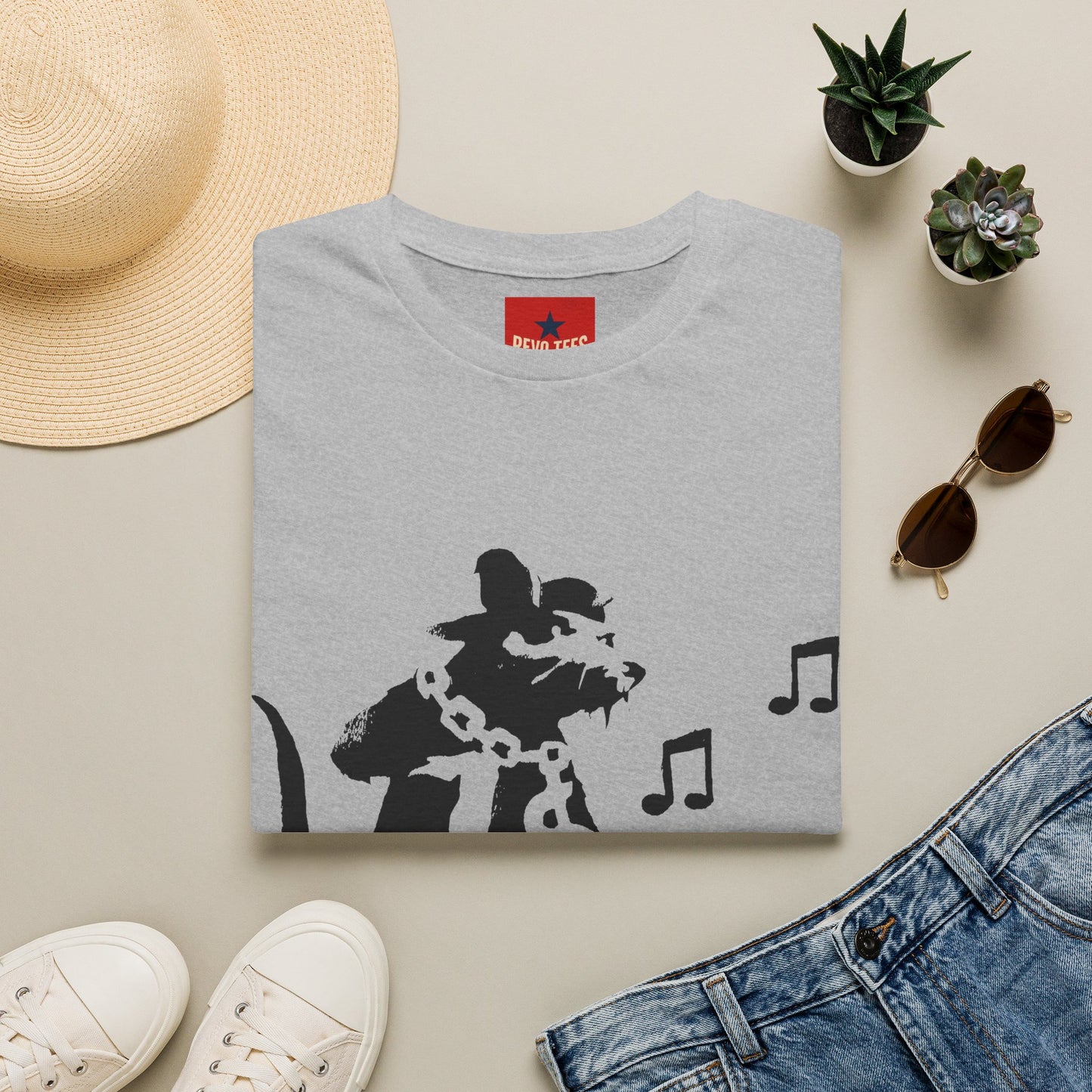 Music Cat T-Shirt — Black Silhouette Singing Rat Graphic Tee