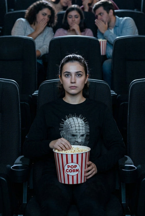 A black long-sleeve crewneck t-shirt featuring a detailed graphic print of a ram's head with goggles on the chest, displayed against a solid white background.