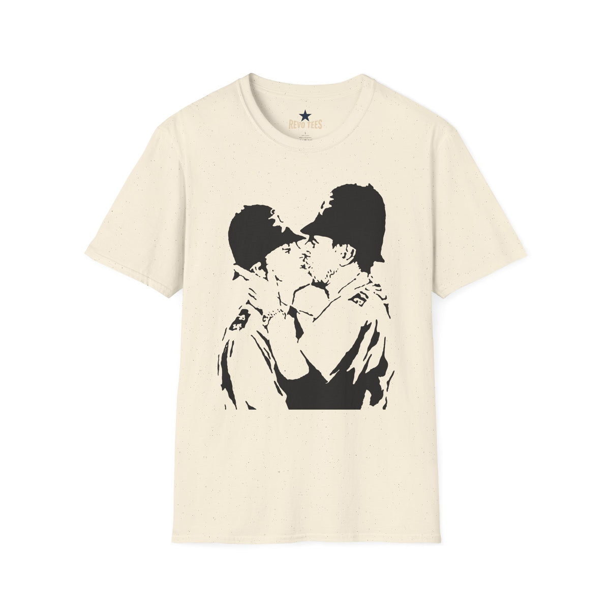 Revotees Banksy Kissing Soldiers Graphic Vintage Stencil Couple Print T-Shirt - alternate view 3