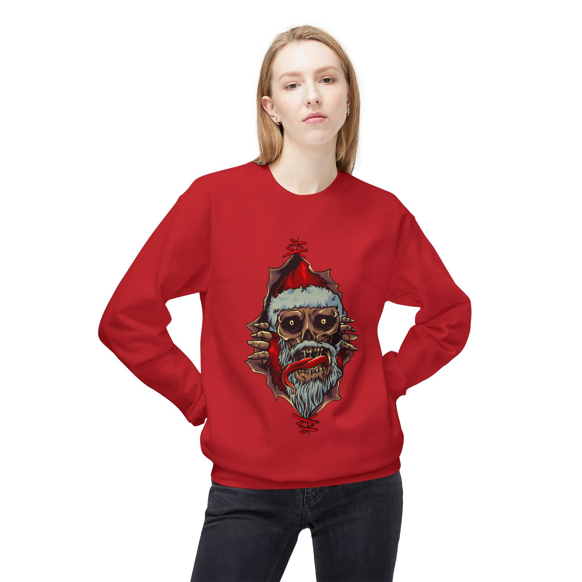 Skull Santa Crewneck Sweatshirt — Horror Christmas Graphic