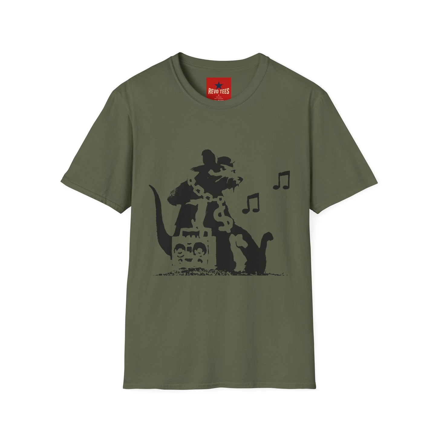 Music Cat T-Shirt — Black Silhouette Singing Rat Graphic Tee