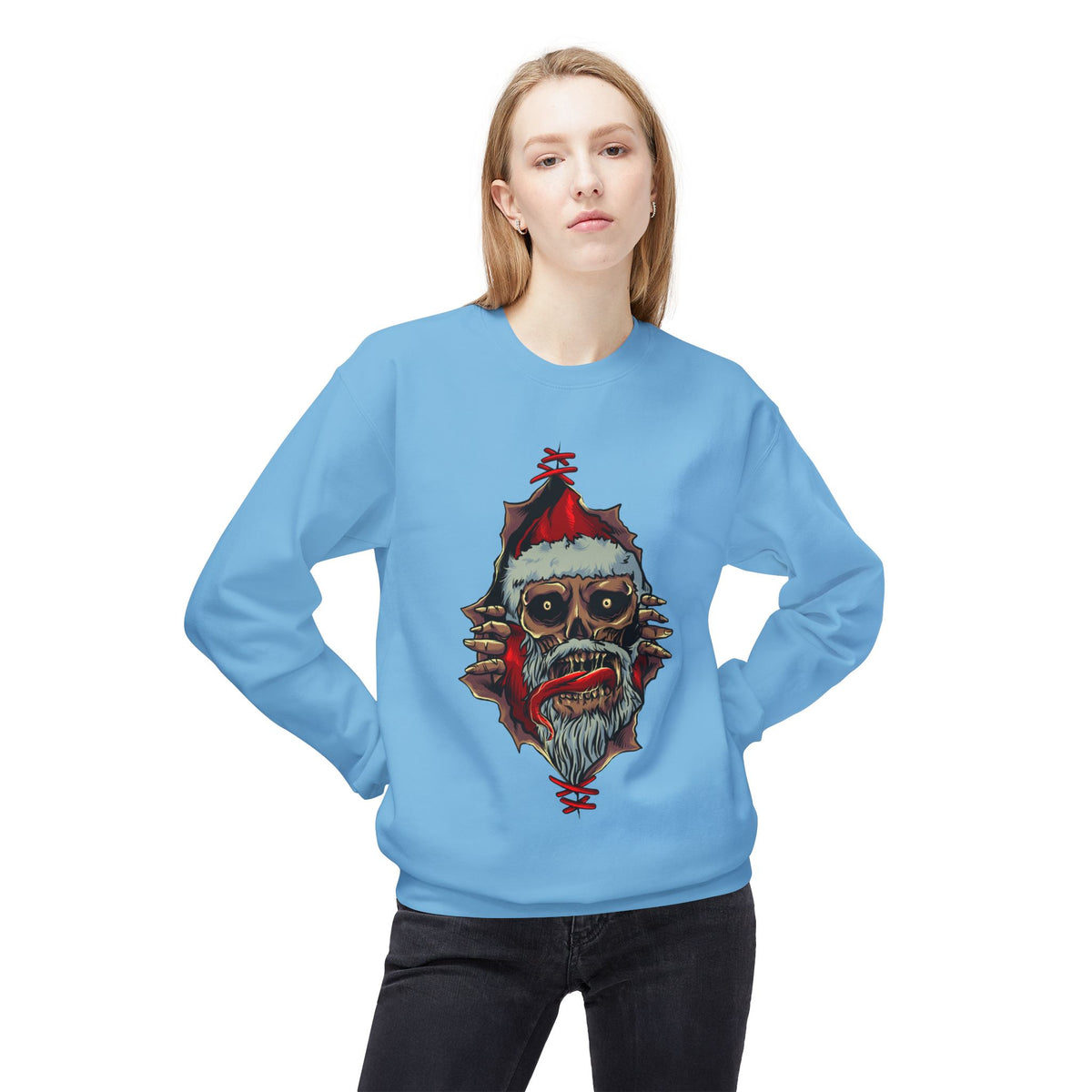 Skull Santa Crewneck Sweatshirt — Horror Christmas Graphic