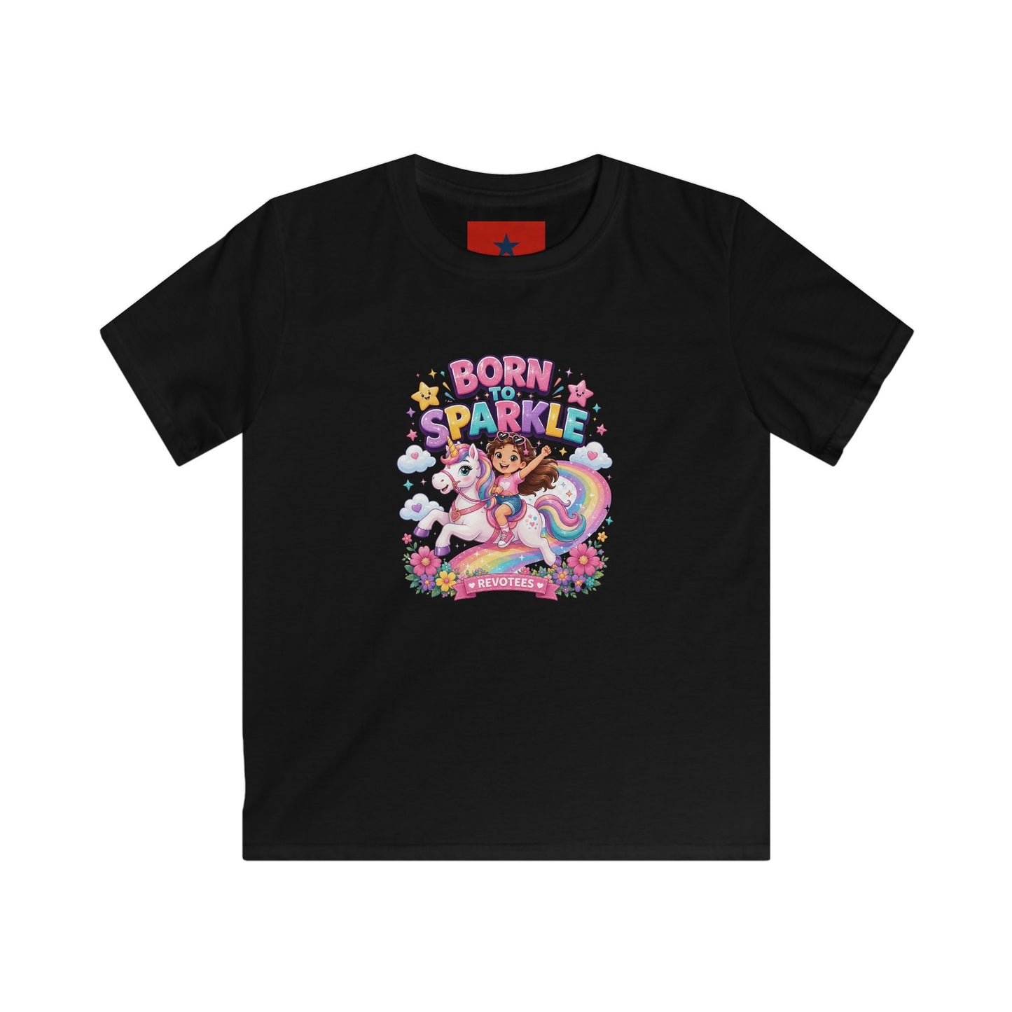 Kids Tee — "Born to Sparkle" Rainbow Unicorn Girl Shirt