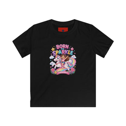 Kids Tee — "Born to Sparkle" Rainbow Unicorn Girl Shirt