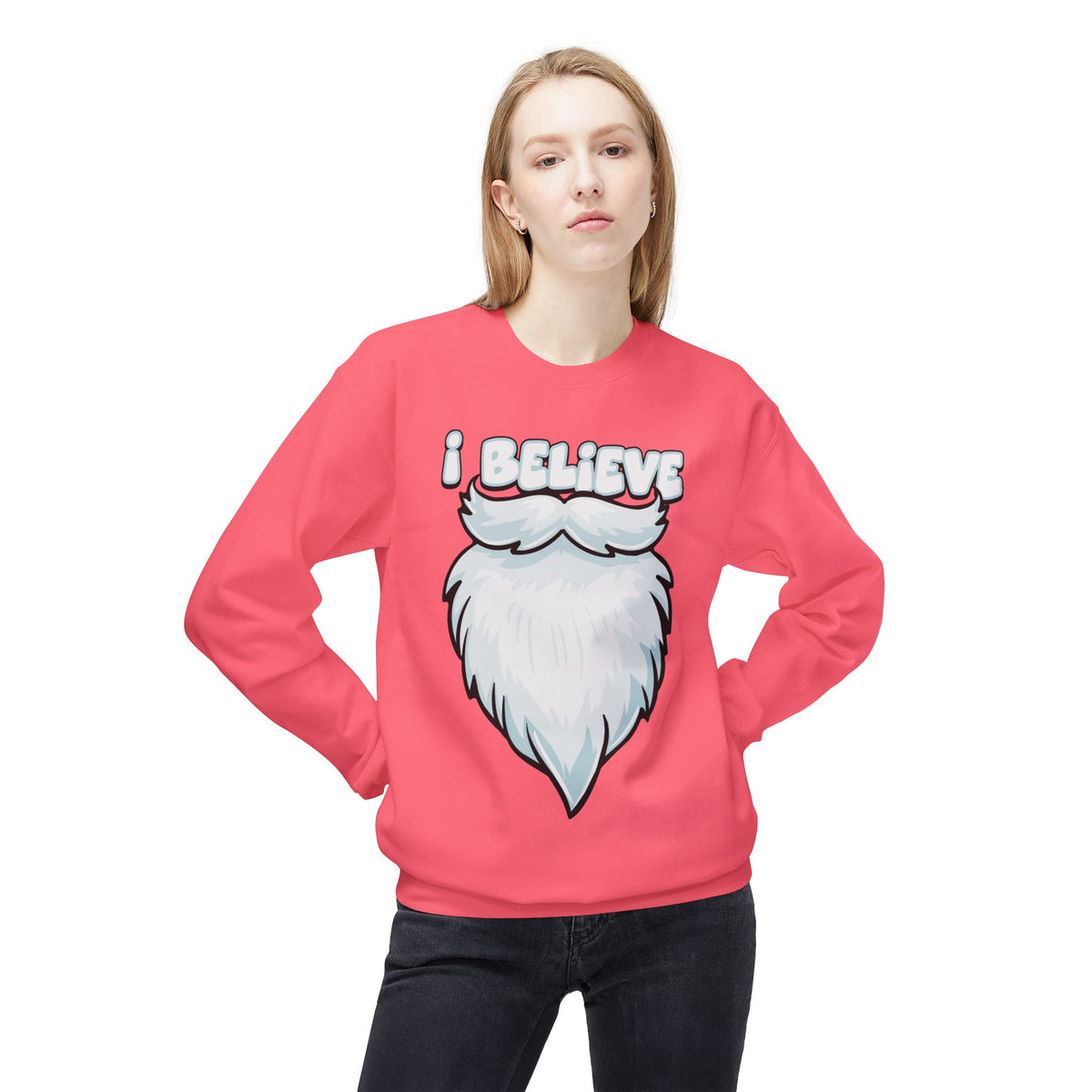 "I Believe" Santa Beard Holiday Crewneck Sweatshirt